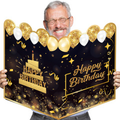 クロスボーダー新商品Happy Birthday黒金巨大誕生日留名簿メッセージ記念グリーティングカード現物代金
