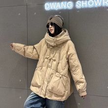 大码女装连帽流苏盘扣羽绒服胖妹妹冬季款保暖洋气宽松面包服外套