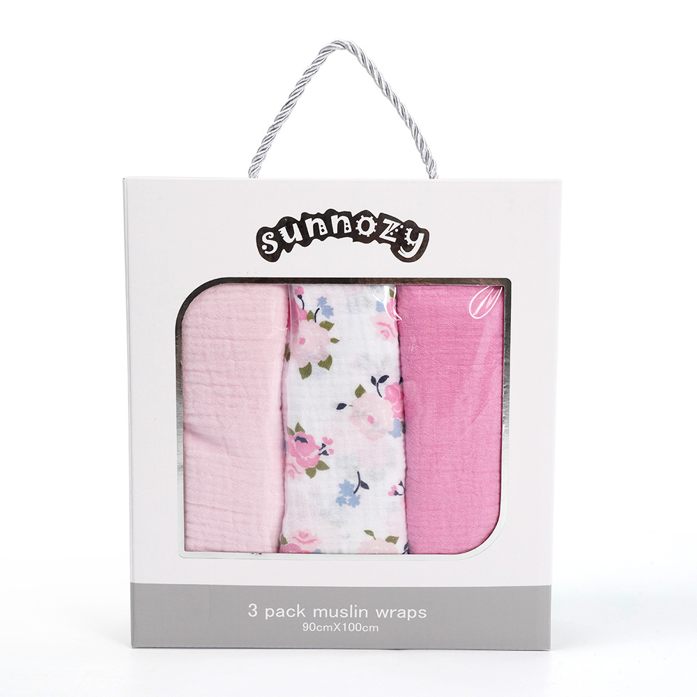 Caja de regalo de gaza para bebés 3 paquetes Sunnozy cuatro estaciones de algodón suave cubierta de aire acondicionado cubierta de recién nacido