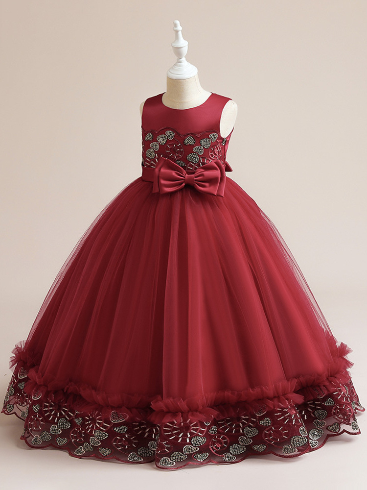 2024 nuevos niños vestido bordado vestido 61 coro rendimiento anfitrión piano rendimiento pettiskirt