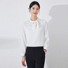 白色飘带领雪纺衬衫女春秋2025新款时尚气质小个子设计感衬衣上衣