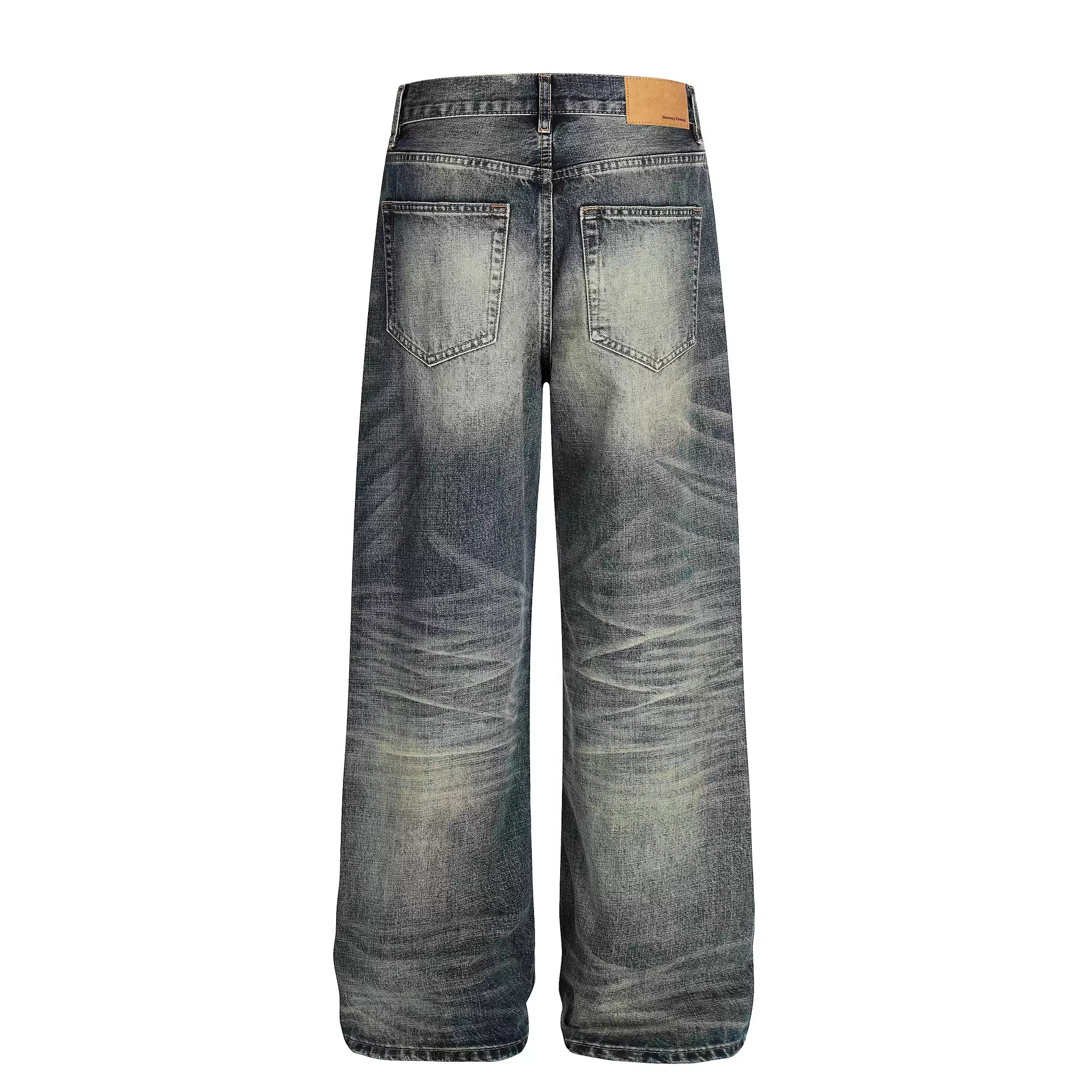 Men's Retro Street Style Distressed Washed Loose Straight Leg Cleanfit Denim Casual Trousers_mkmklike.com