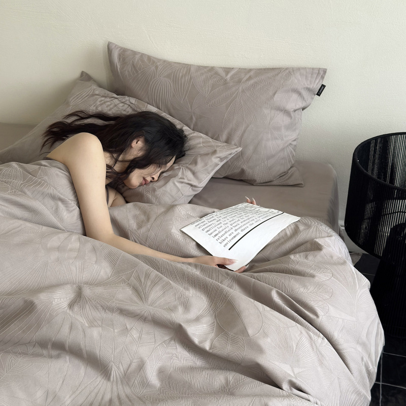 少女心100S高支长绒棉全棉四件套纯棉厚织浮雕提花床单被套三件套|undefined
