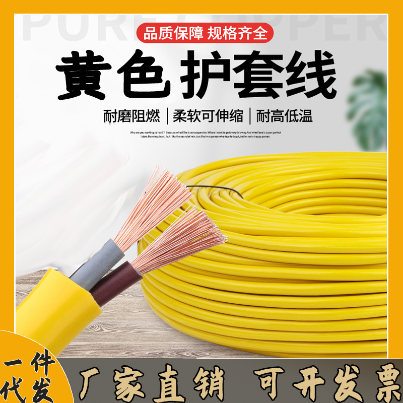 RVV牛筋黄电线电缆线2芯1/1.5/2平电源软线电车充电护套一件代发
