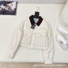 25早春新款时髦帅气灯芯绒拼接翻领小短款夹克羽绒服外套女