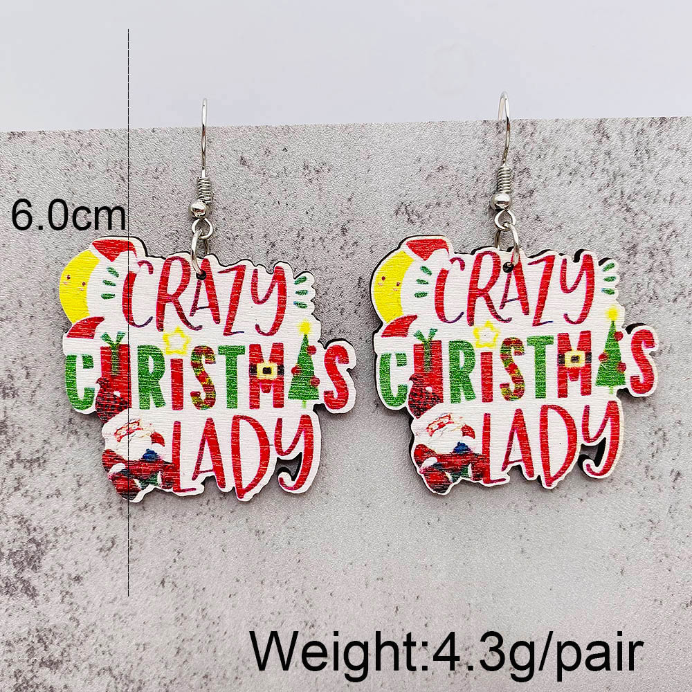 Wholesale Jewelry Cute Santa Claus Christmas Socks Letter Wood Drop Earrings display picture 4