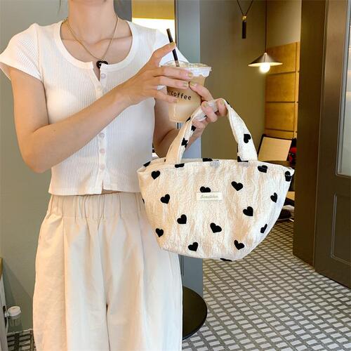 36252 New Texture Heart Canvas Single Shoulder Bag Large Capacity Handbag Makeup Bag Student Underarm Bag