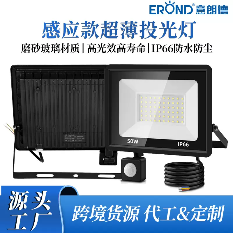跨境亚马逊薄款LED投光灯高亮度泛光灯车库灯仓库灯户外10W-100W