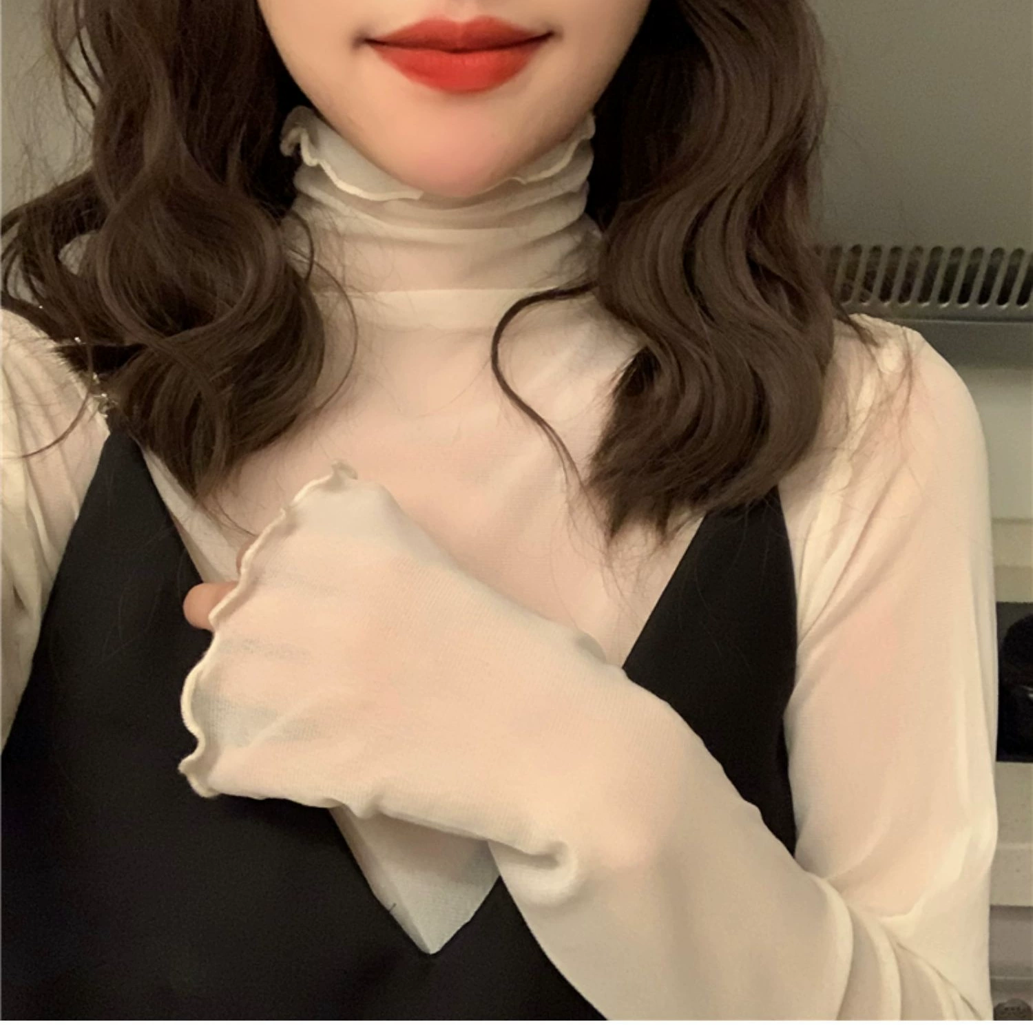 Нижняя рубашка с высоким воротником сетчатой пряжи женская новая летняя солнцезащитная защита