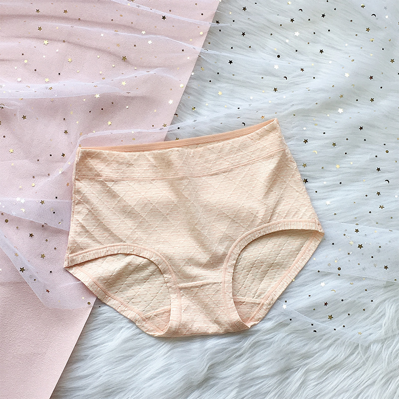 Ropa interior de cintura alta de algodón fresco cómodo rombo agradable para la piel hilo de algodón ropa interior de algodón color sólido de las mujeres más el tamaño de calzoncillos elásticos