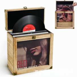 跨境木质黑胶唱片收纳盒复古乙烯基唱片储物箱CD收纳唱片保护盒