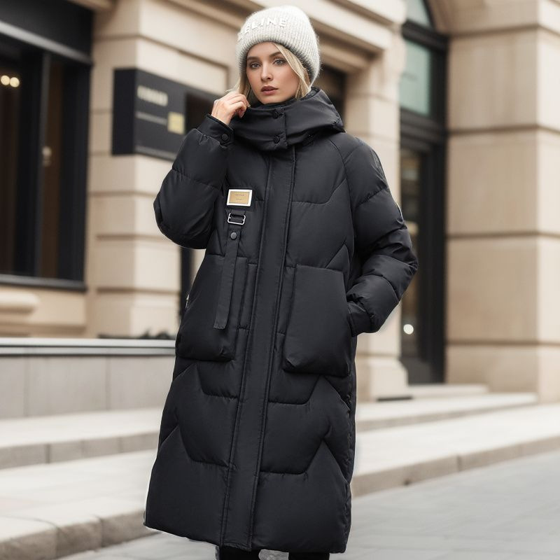 Chapeau détachable d'hiver pour femmes, vêtements rembourrés de coton, épaississement jusqu'aux genoux, nouvelle collection_voghion.com