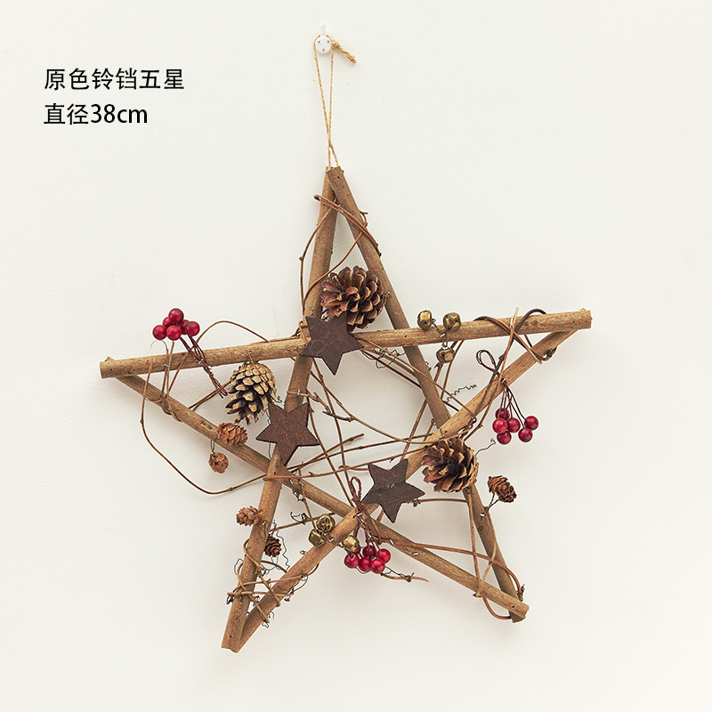 Decoración de Navidad nórdica de madera penta-colgante decoración de ventanas de Navidad accesorios pared campanas de estrella