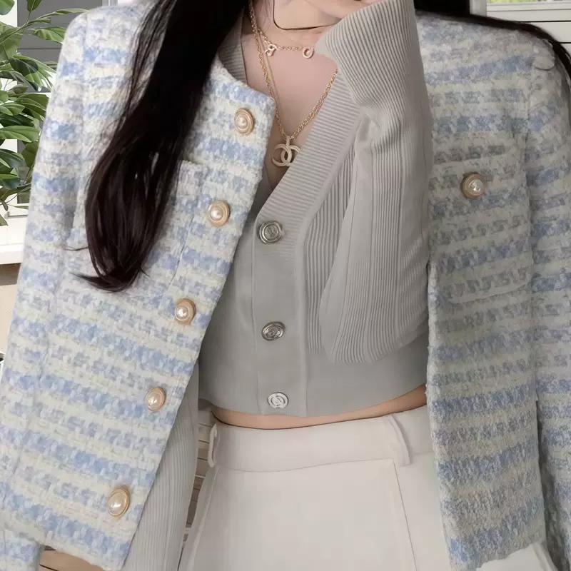 Короткая куртка, Алиэкспресс, Амазон, городской стиль, круглый ворот, стиль Chanel