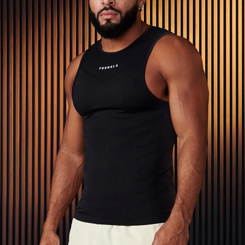 2024 New Summer Gym Men Sports Running Casual Vest Printed Stretch Breathable Fitness Top