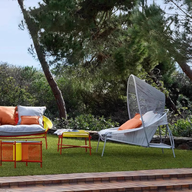 Ocio al aire libre sofá de caña jardín terraza minimalista villa muebles creativos caña mesa de té combinación doméstica