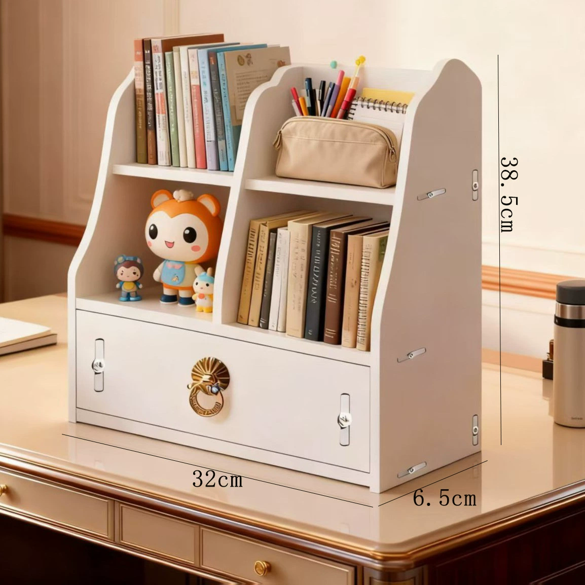 Multi-layer Desktop Storage Rack, Wood-Plastic Organizer for Dormitory & Office, 35×22.5×4 cm