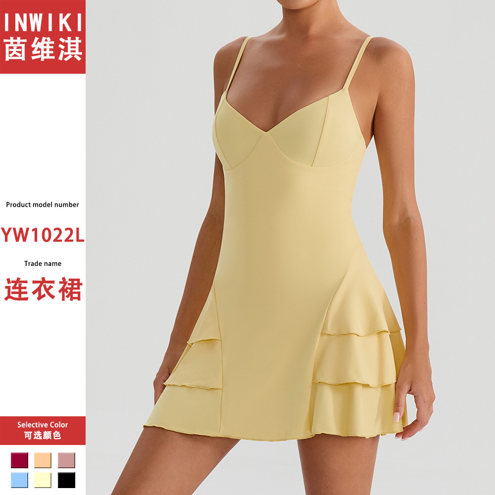 European and American Style Ruffle Dress with Straps, Two-Piece Outdoor Running Anti-Exposure Tennis Skirt Yoga Wear for Women