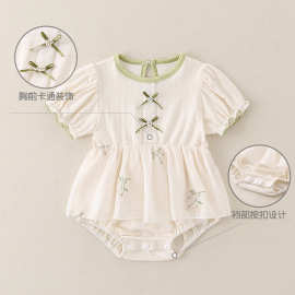 女宝宝衣服2025夏季爬服短袖连体衣新款可爱绣花短袖三角包屁哈衣