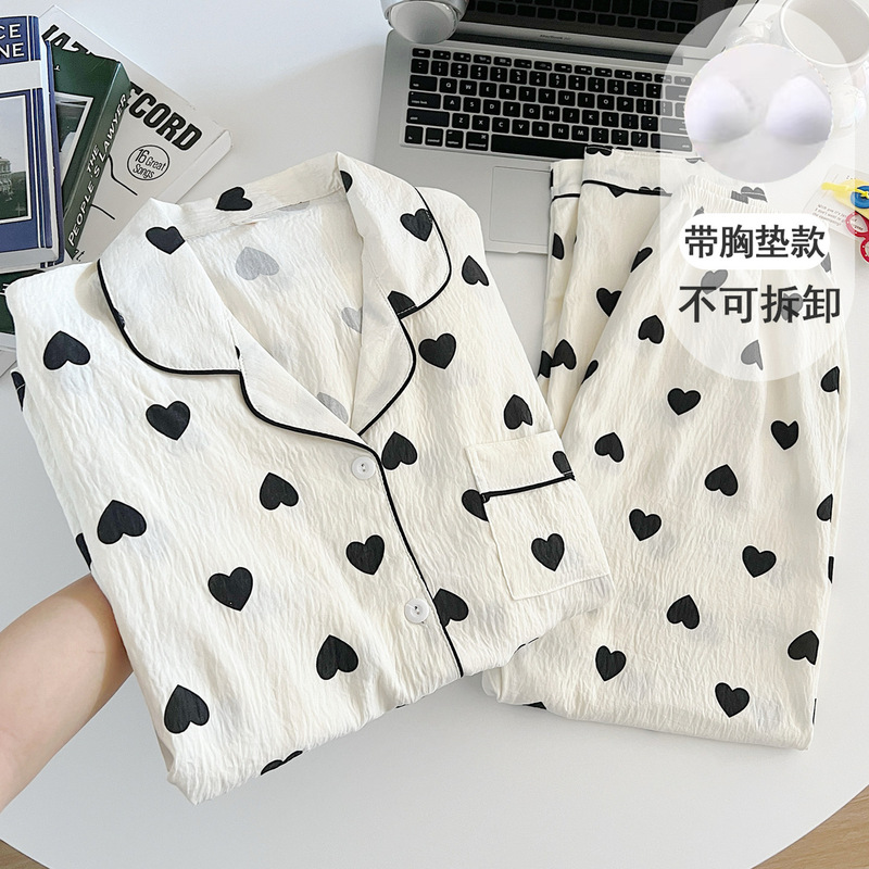 带胸垫网红风helloKitty睡衣女春秋季云朵纯棉纱长袖可爱家居服夏|undefined