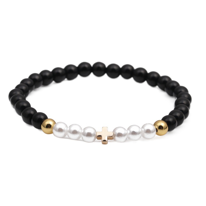 Europa y América transfronteriza 6mm brillante ágata-como pulsera de cuentas de cobre Cruz corazón-como perla-como pulsera de cuentas