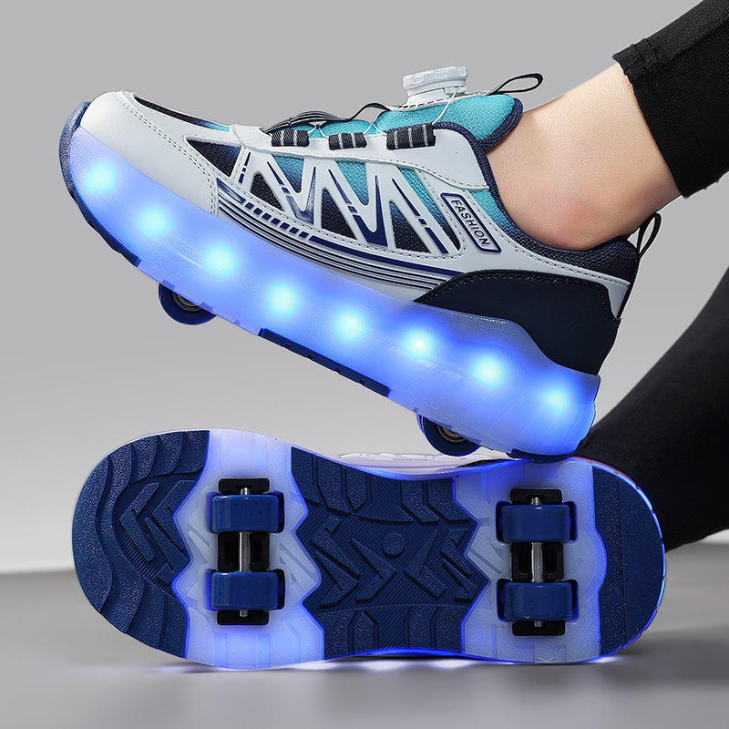 Cross-Border Popular Four-Wheel Heelys Shoes, Rechargeable Wheel Shoes, Eight-Wheel Detachable Roller Skates for Students to Go to and from School, Export