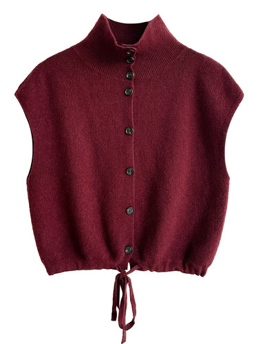 Luxi Korean stacked high-necked knitted vest for women 2026 spring drawstring waist all-match sweater vest ss987