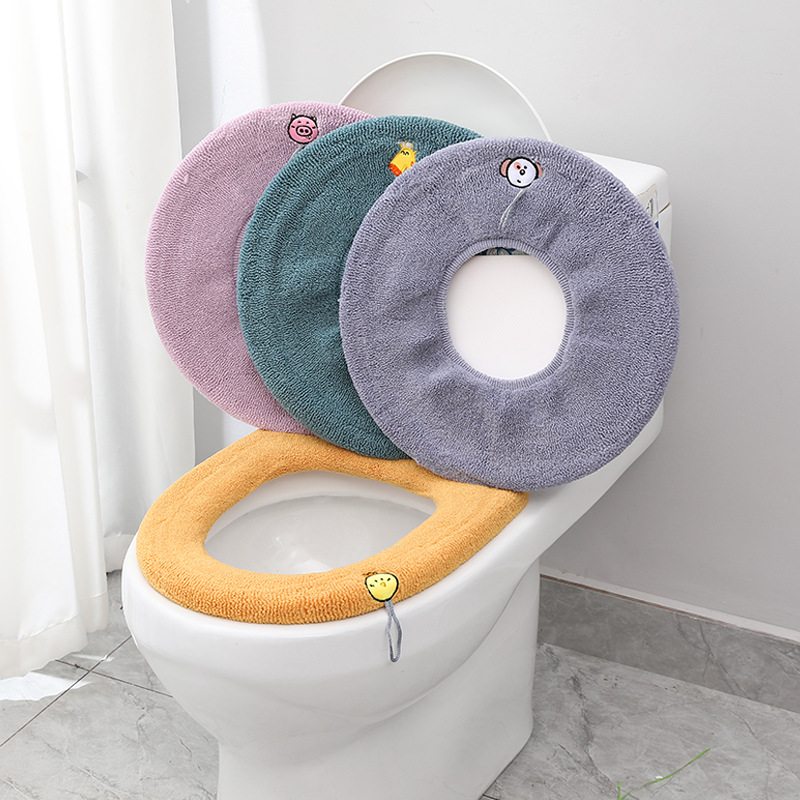 Universal For All Seasons With Handle For Autumn And Winter Thickened Plush Toilet Seat Toilet Mat Household Washable