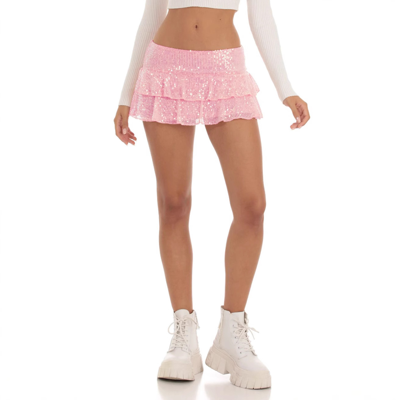 欧美新款多层珠片时尚甜美短裙