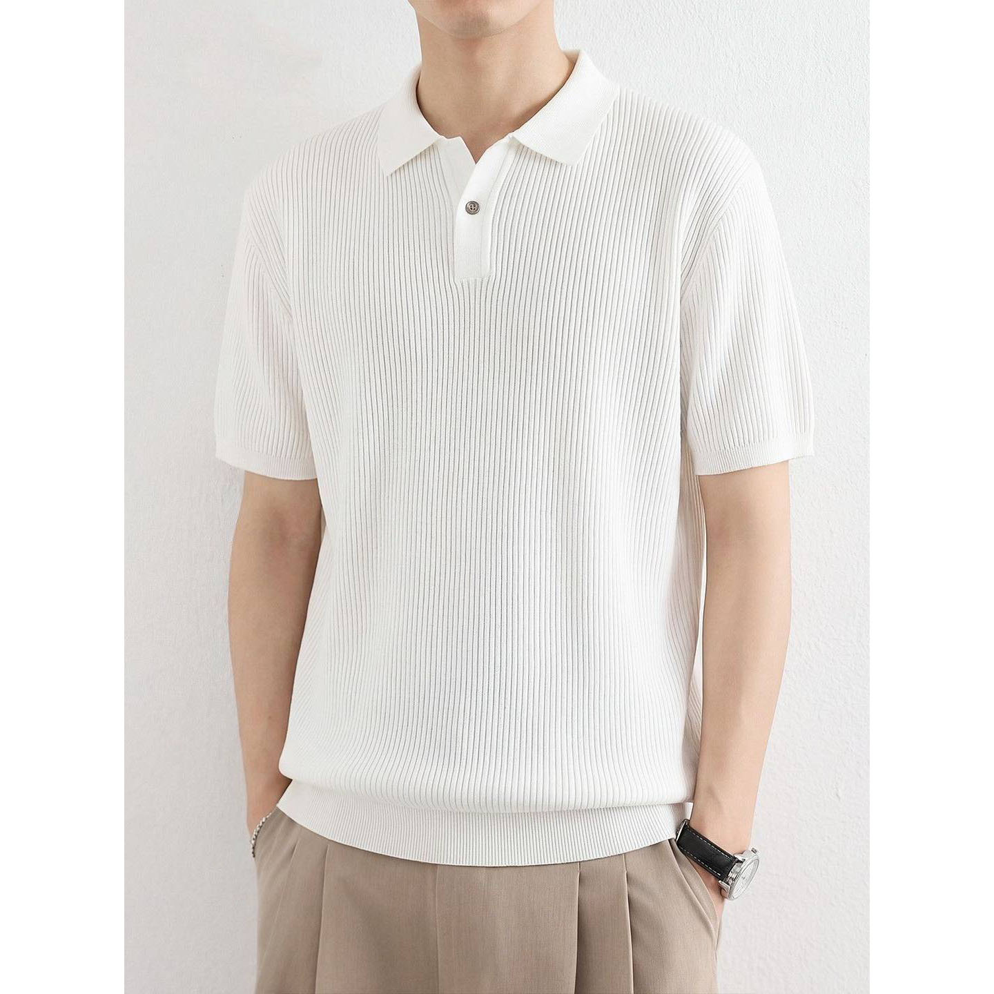 Polo camiseta de punto camiseta de manga corta camiseta de hombre cuello en V Paul color antiguo viento de negocios de verano fábrica transfronteriza al por mayor