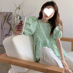 Chic and Unique Women's Blouse with a Bowknot Back Design, Early Spring French Puff Sleeve Korean Sweet Chic Shirt