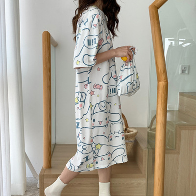 Camisón mujer verano manga corta 2024 estilo ins japonés lindo perro de laurel de jade talla grande se puede usar ropa de hogar para mujeres embarazadas