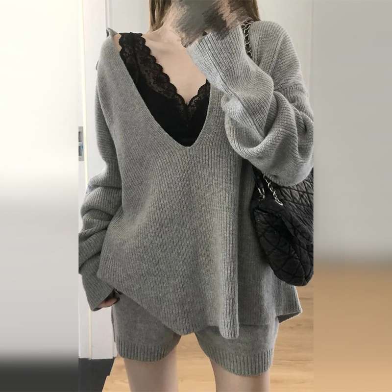 辣妹针织毛衣套装连衣裙女2025新款小个子短裤纯欲一整套秋冬穿搭|undefined