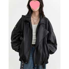 感时尚皮衣外套女秋季新款复古休闲百搭机车服皮夹克洋气