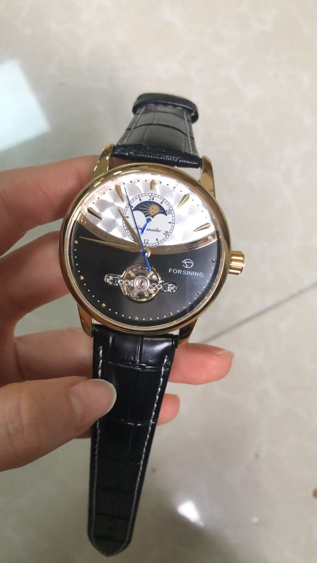 Forsining Men's Mechanical Wrist Watch Automatic Skeleton Moon_voghion.com
