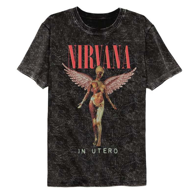 Nirvana banda de rock Nirvana Cobain cocoburn apenado lavado vintage batik camiseta suelta