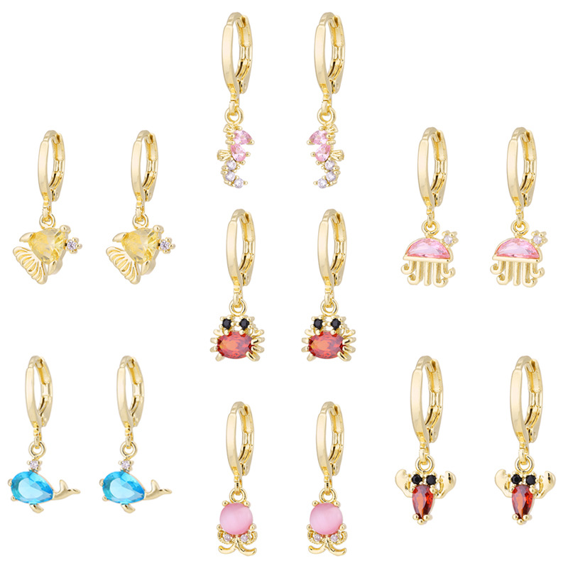 Fashion Cute Fish And Shrimp Eardrop Inlaid Zircon Geometric Copper Earrings display picture 5