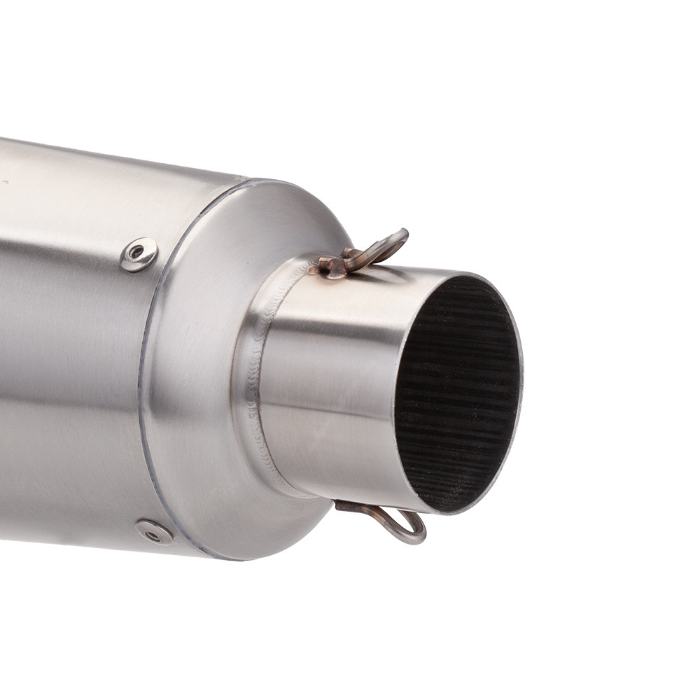 Motorcycle modification: Dual outlet stainless steel universal exhaust pipe tail section silencer, 51mm diameter, non-destructive installation