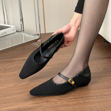 法式串线平底鞋单鞋女软底工鞋女黑色职业秋冬鞋子女百搭韩版加绒