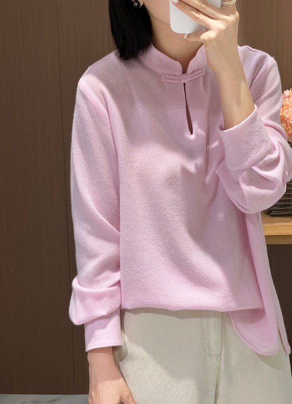 南油2025早秋款设计感领口盘扣中式立领羊毛上衣单穿打底超美衬衫|undefined