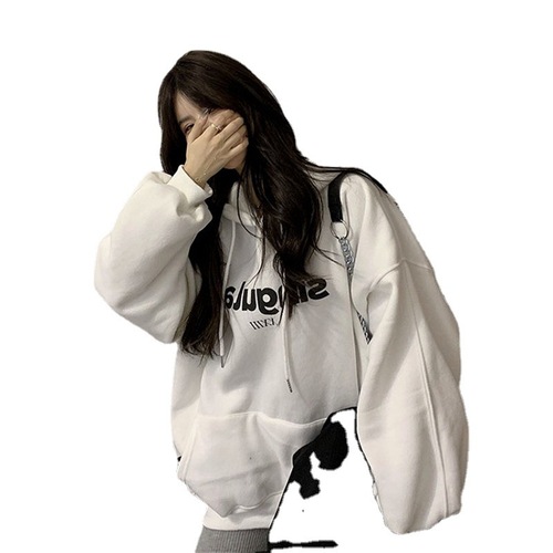 Women's Ins Print Letter Hooded Padded Sweatshirt College Style Oversized Outerwear - Autumn/Winter New Arrival