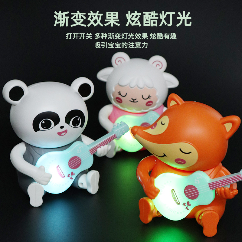 Transfronterizo de dibujos animados niños pequeña guitarra eléctrica juguete luz música diversión pequeño Panda tocando la guitarra niños y niñas regalo