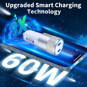 İkili PD60W avtomobil şarj cihazı, gümüşü ağ, ikili 30W Apple sürətli şarj, TYPE-C avtomobil alışqanı