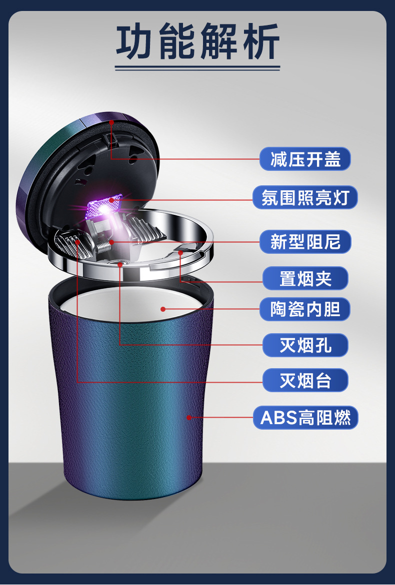 Car Ashtray with Automatic Smoke Extinguishing When the Lid Is Opened, High-End Anti-Fly Ash Car Anti-Falling Artifact, Car Interior Supplies