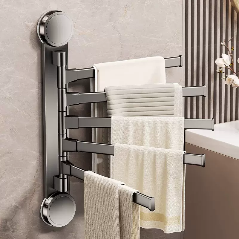 免打孔吸盘浴室旋转毛巾架多杆晾衣架卫生间墙上壁挂式收纳置物架
