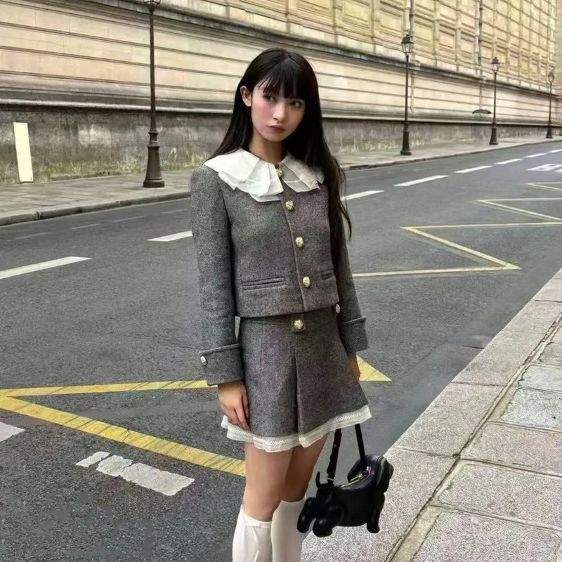 LFM百褶片领口千金风小香外套半身裙套装女 2025年秋季上衣A字裙|undefined