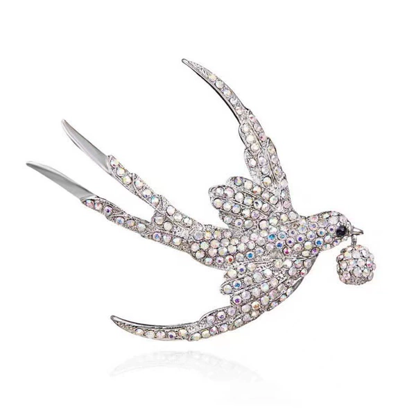 Swallow Snack Ball brooch white AB series