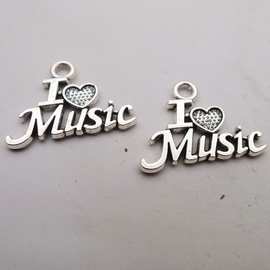 LY142  15*20mm合金 我爱音乐古银色挂件饰品配件200个/包1.1克