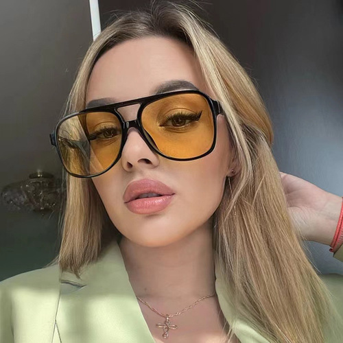 Eurasian Cross-border Retro Double-Bridge Sunglasses 2024 New Trend Ins Personality Large Frame Vlogger Same Version Frogskin Sunglasses