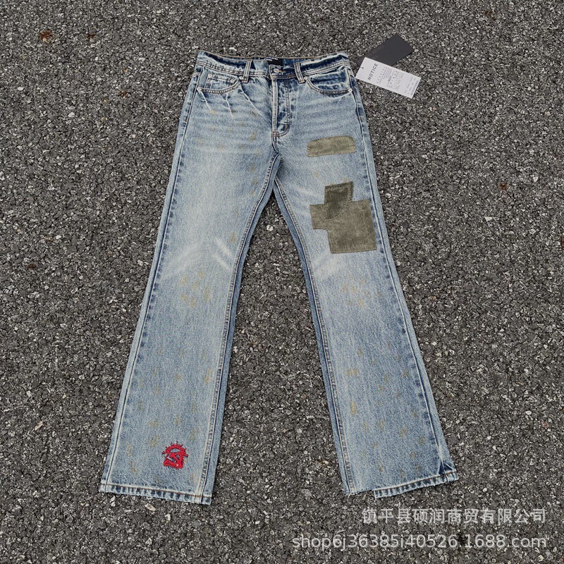 In-Stock Erd24Fw Melancholic Rich Kid Patchwork Distressed Corduroy Splatter Embroidery Party Pants Jeans Unisex